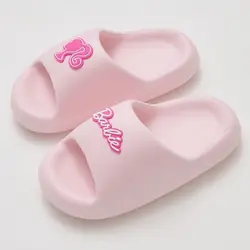 2024 New Kawaii Miniso Barbie Summer Slippers Cute Cartoon Anti-Slip Anti-Odor Women's Sandals Bathroom Outdoor Flip Flops