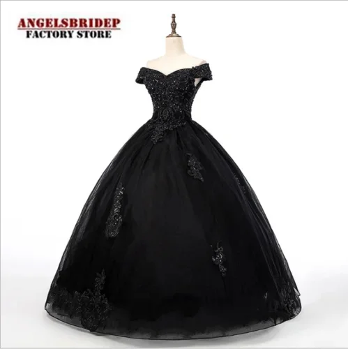 

Simple Black Short Sleeve Sweetheart Ball Gown Quinceanera Dresses Vestidos De 15 Anos Off-Shoulder Sweet 16 Dress Princess Part