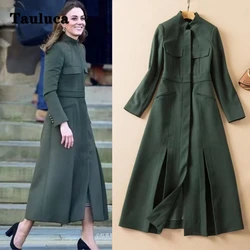 Princess Kate Middleton Coat Dress Green Long Wool soprabito donna elegante lusso manica lunga autunno inverno capispalla vestiti