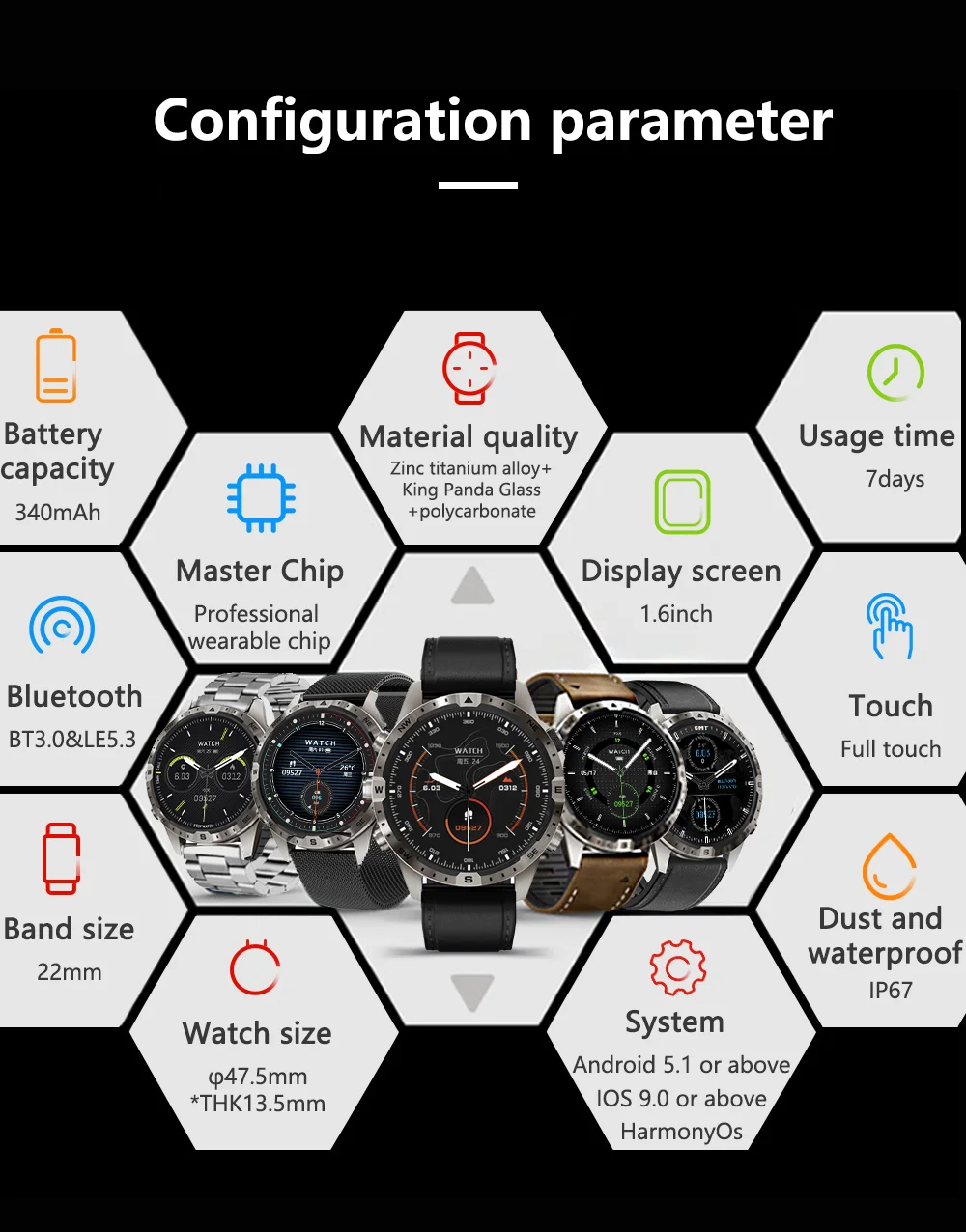 2023 MARQ Smart Watch Blood Suger Compass 1.6\