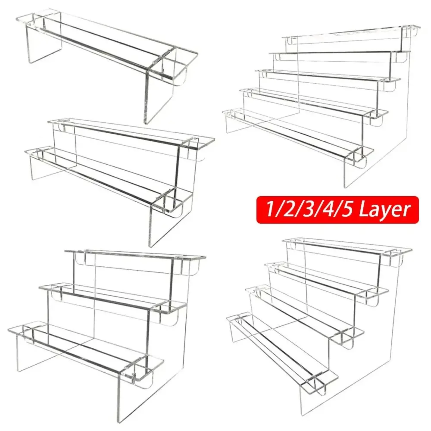 Durable Transparent Acrylic Ladder Display Stand Organizer Rack with Adjustable Computer Monitor Model Holder - 1 Set