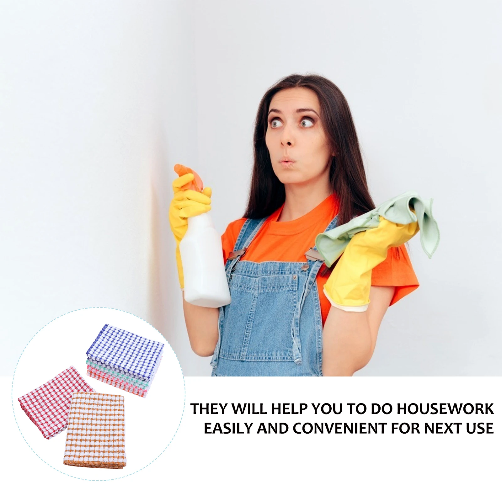 

6pcs Plaid Towels High-quality Cotton Kitchen Hand Tea Cloths Double-sided Wipe Dish Washing Strong Detergency