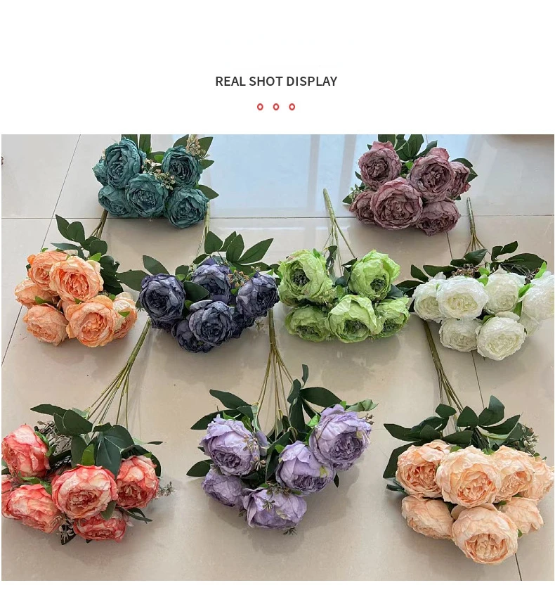 Mazzo Di Fiori Artificiali In Seta - Viola, Con Peonia E Foglie, Lunghezza 50 Cm, Per Decorazione Casa E Matrimonio - 4