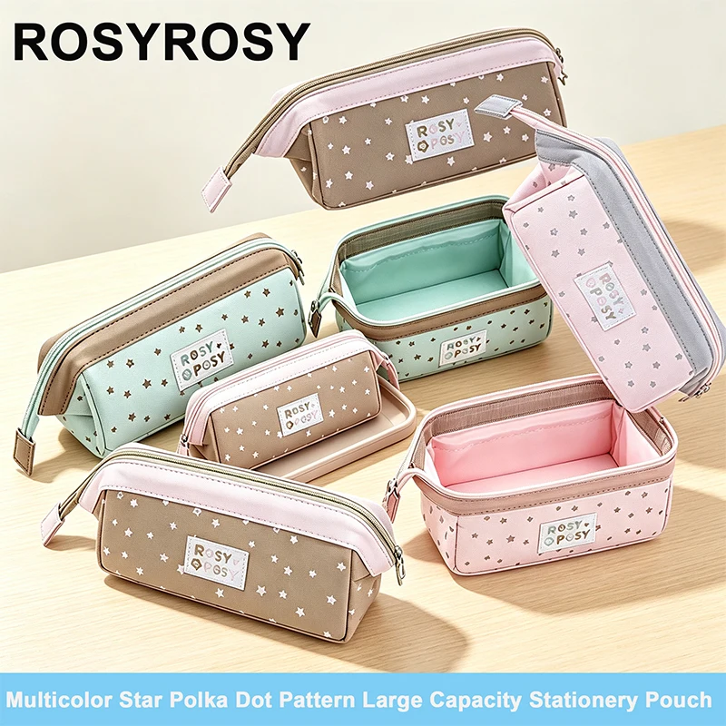 ROSYPOSY Portable Pencil Case Soft Fabric Lay-Flat Wide Opening Tray Triangular Prism Design Access Easy-View Desk Organizer Bag