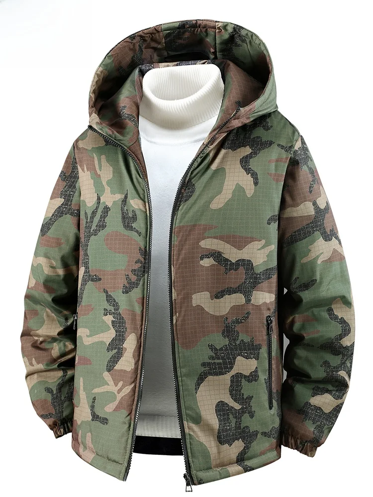 

Мужская зимняя теплая водонепроницаемая пуховая куртка-парка с капюшоном и камуфляжным принтом, устойчивая к повреждениям, из хлопка