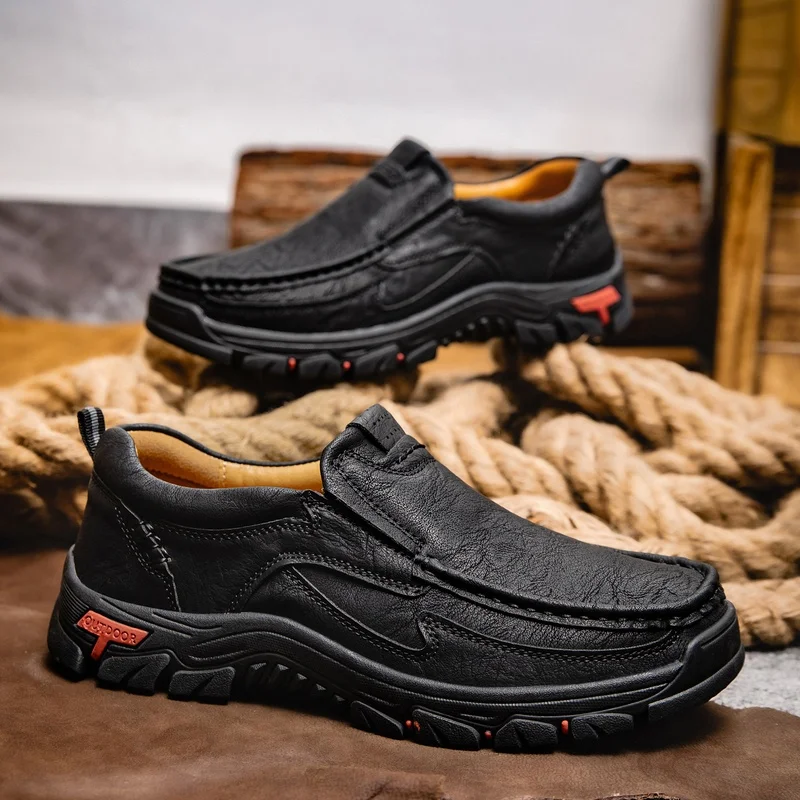 Men's Hand-Stitched Solid Color Fashion Loafers Low-Top Slip-On Casual Sneakers Trendy All-Season Comfortable Men's Shoes