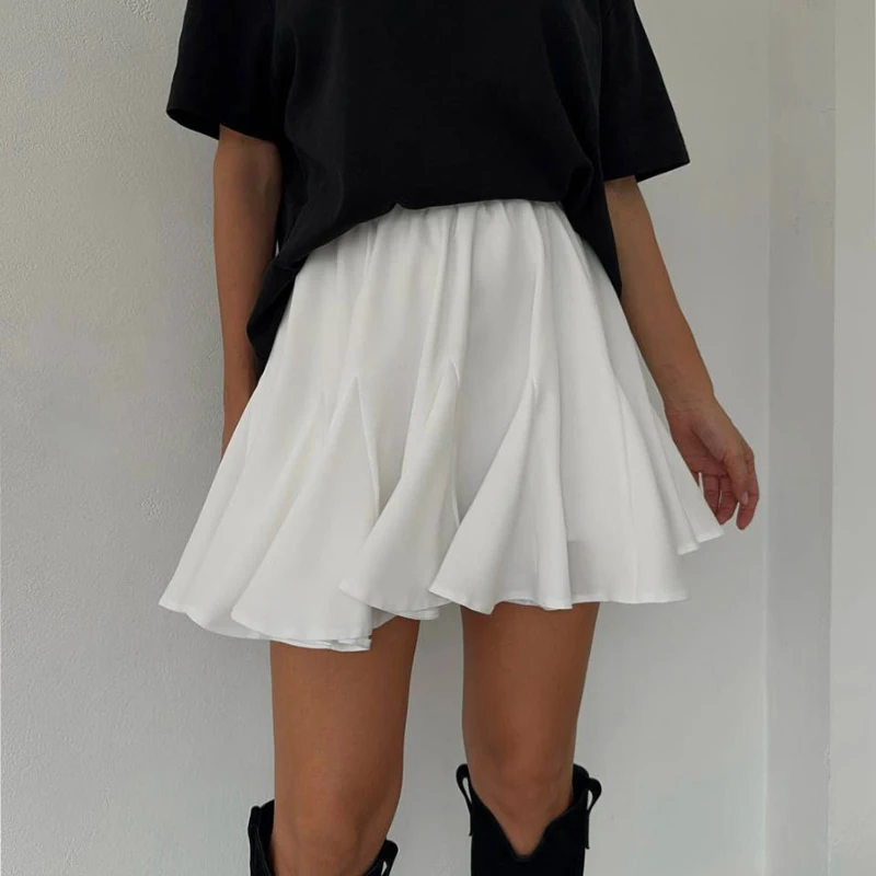 

Summer White Ruffle Mini Skirt High Waist A Line Fashion Tennis Skirt Sexy Ruffled Patchwork Lady Irregular Short Pleated Skirts