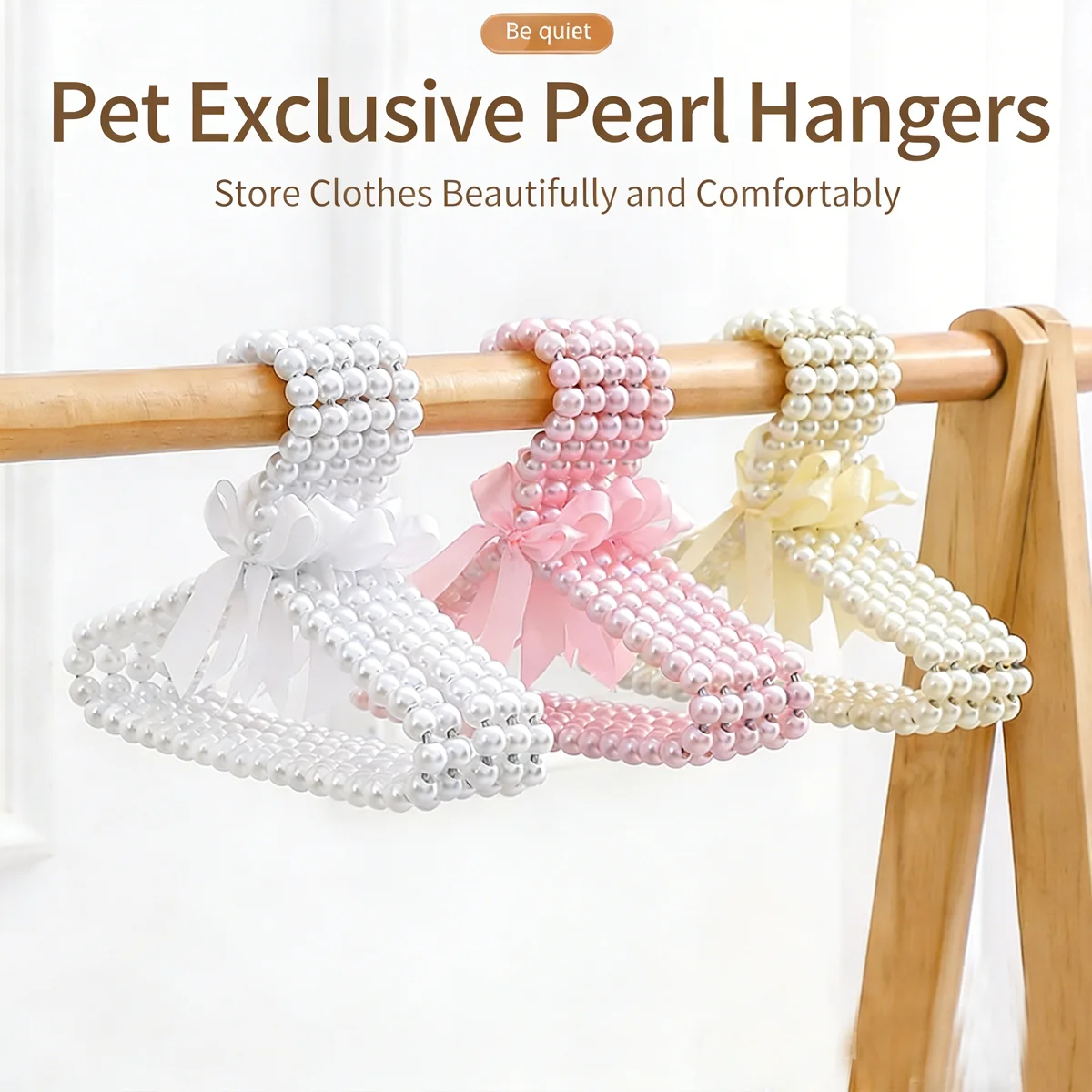 

2Pcs Pearl Beaded Clothes Hanger Cute INS Slip-resistant Mini Clothes Bib rack Organiser Hanging Suitable Pet Clothes