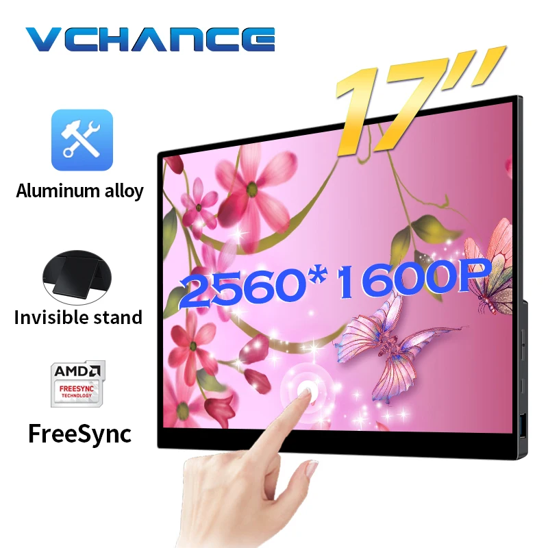 VCHANCE 17 inch 2.5K Portable Monitor 2560*1600p 100%DCI-P3 500Nit Expand Office Movie Display For PC Laptop Phone XBox Switch