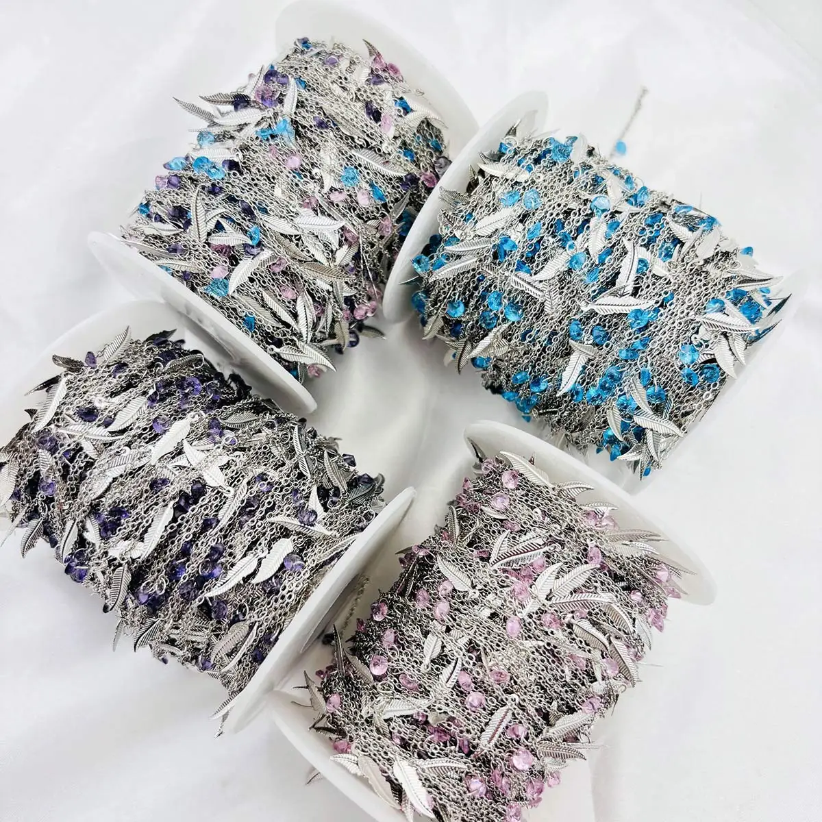10 Yards Gold Silber Ton Gliederkette Feder Strass Quaste Charm Dekoration DIY Armband Handarbeit Handwerk Zubehör – Detail 2