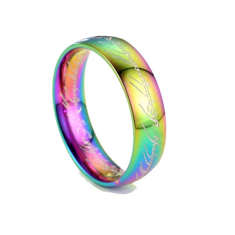 Stainless Steel Jewelry Punk One Ring Of Power Elf Bilbo Baggins Gollum Tolkien Letter Wizard Multicolors Size 6-13