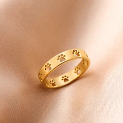 Sipuris Dog Paw Hollow Rings For Women Stainless Steel Gold Color Hip Hop Cute Ring Jewelry Gifts For Animal Dog Lovers