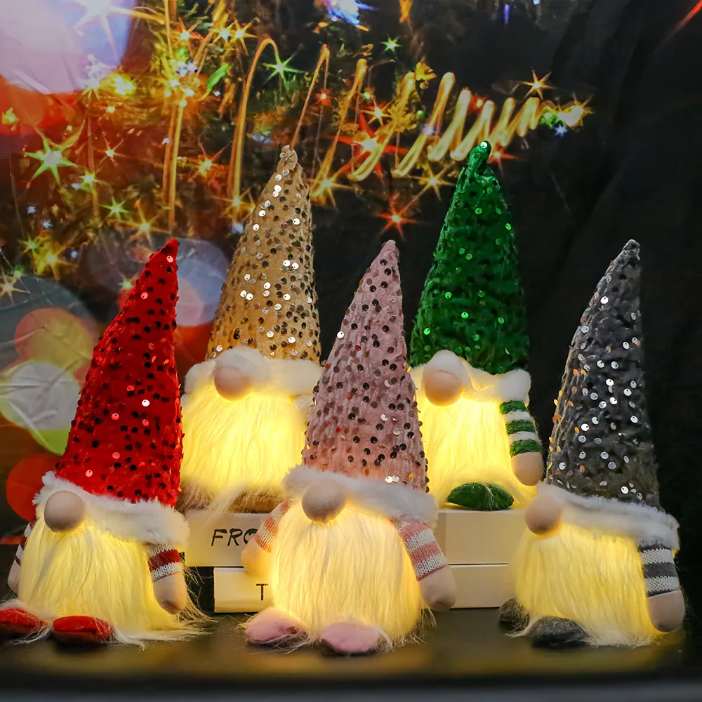 New Nordic Style Glowing Desktop Christmas Ornament Holiday Decor Christmas Gnome Doll with Light Plush Toy Decoration