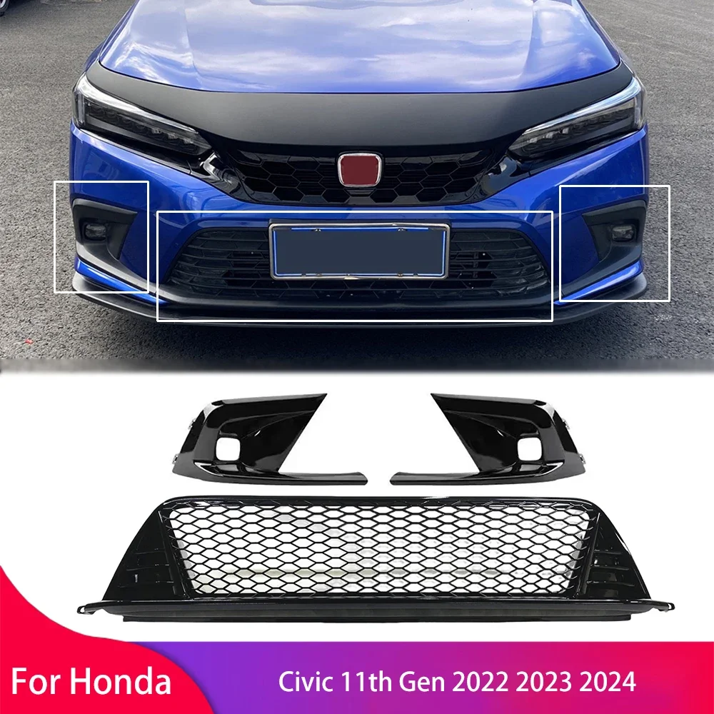 

For Honda Civic 11th Gen 2022 2023 2024 Car Front Bumper Auto Kit Lower Grille Replace Fog Light Frame Body Kit