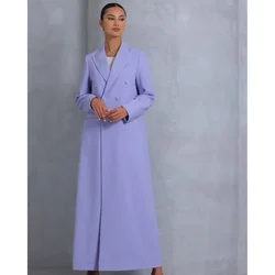 High Quality Pretty Office Lady 1 Piece Abaya Dubai Luxury Double Breasted Purple Blazer Peak Lapel Long Jacket Loose Outfits