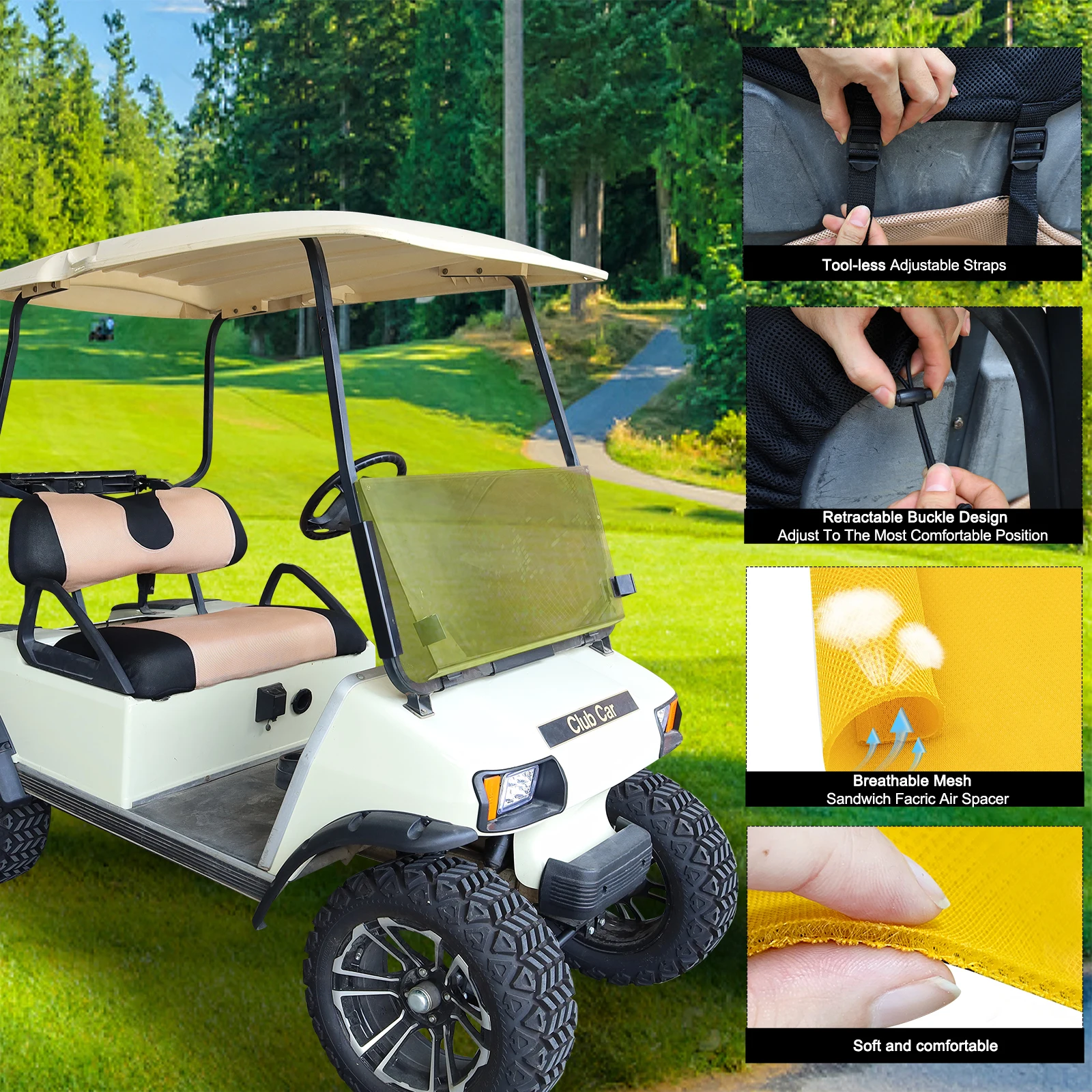 Fashion Design Golf Cart Seat Cover Set Heat Washable Polyester Mesh Cloth  for Club car /EZGO / Yamaha