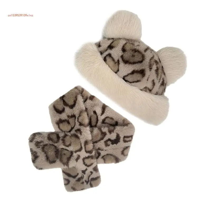 Chapéu com padrão leopardo, polaina pescoço, confortável quente, peludo, grosso, caçador, para ar livre,