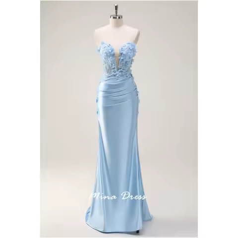 Mina Customized Backless Evening Dress 2025 Sleeveless Wedding Party Dress Beads 3 Flowers Strapless Womens Dresses Prom Woman