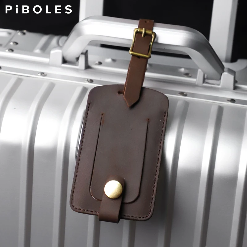 Handmade Genuine Leather Luggage Tags Travel Accessories for Bags Portable Luggage Tag Vintage Style Card Cover