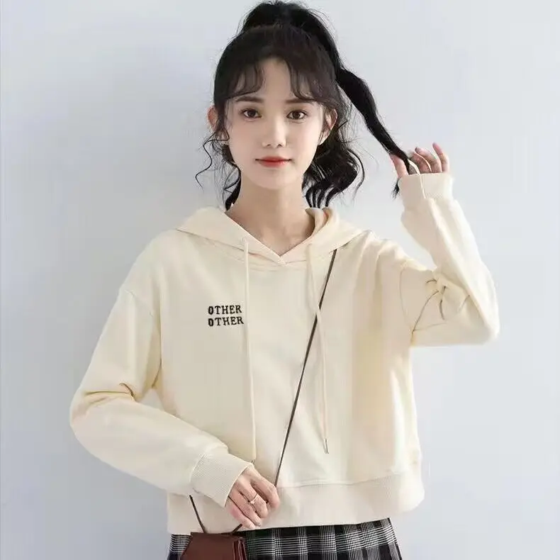 هوديس مقنعين امرأة كبيرة الحجم Y2K Polerones الجرونج عرق تمتد المراهقين الأبعاد التصحيح خياطة التباين الكاكي مترهل Ins