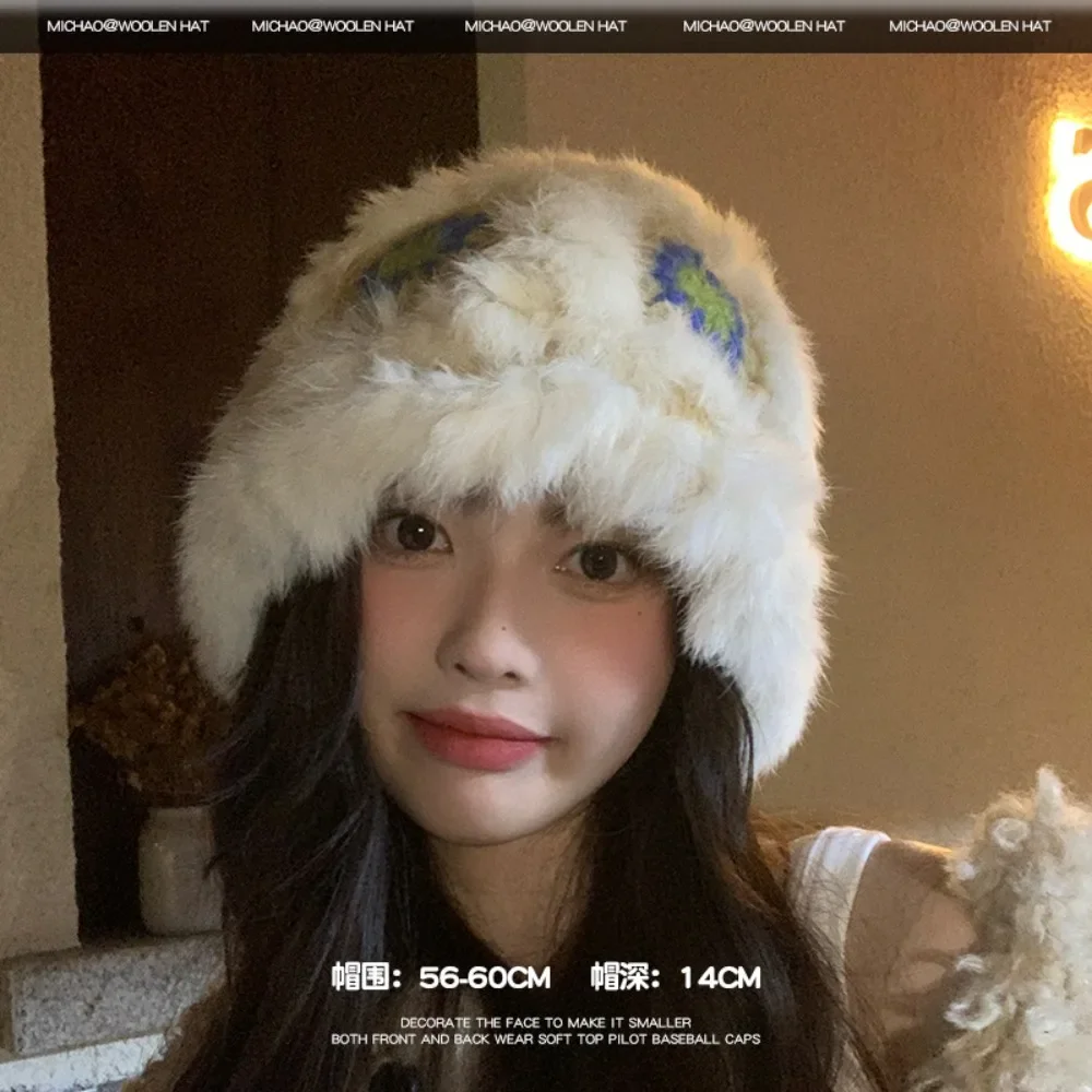 หมวกชาวประมงขนปุยนุ่มสบายในฤดูใบไม้ร่วงและฤดูหนาว หมวกขนกระต่ายลายสิงโต หมวกโจ๊กเกอร์สำหรับผู้หญิง หมวกทรงถังและหมวกทรงกะละมัง