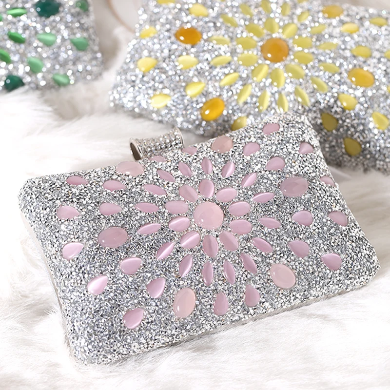 

Best Seller Bag Fashion Lady Clutch Evening Bag With Agate Gemstone 18*18mm For Woman Wedding Dinner Meeting Banquet Dating Gift