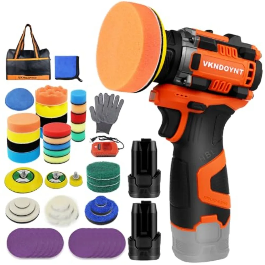

Brushless Cordless Polisher, 2 Variable Speed Mini Buffer Polisher 0-500/0-3000 RPM,2Pcs 3.0Ah Batteries, 1/2/3" Backing Pads,