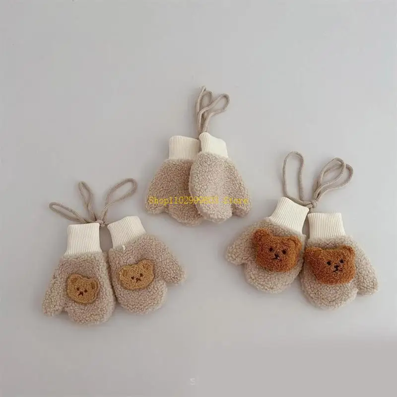 Sarung Tangan Musim Dingin Anak-anak Bergaya Sarung Tangan Salju Domba Tebal Sarung Tangan Hangat dengan Dapat untuk