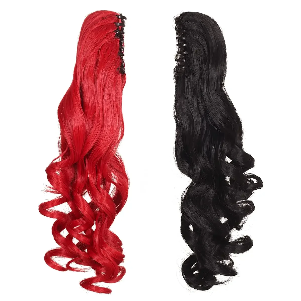 Kyo-Perruque Cosplay Longue Bouclée avec 2 Queues de Cheval pour Femme, Cheveux Moitié Noirs et Moitié Rouges pour Harley Quinn