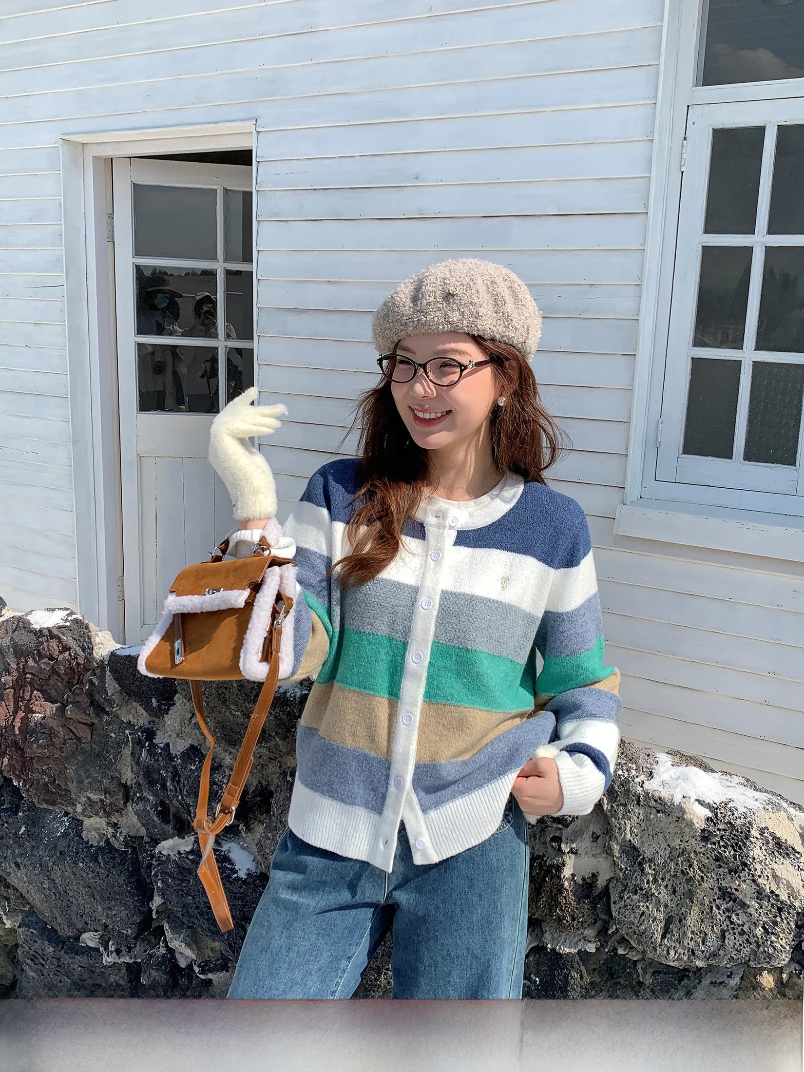 

Женский вязаный шерстяной свитер Li Xiaoxiao с круглым вырезом, в стиле колор-блок, зимний, больших размеров, в корейском студенческом стиле, открытый кардиган