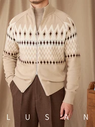 Indiana Vajo Totem Sheep Wool Vertical Collar Knitted Sweater Cardigan Slim Fit Casual Jacket Men