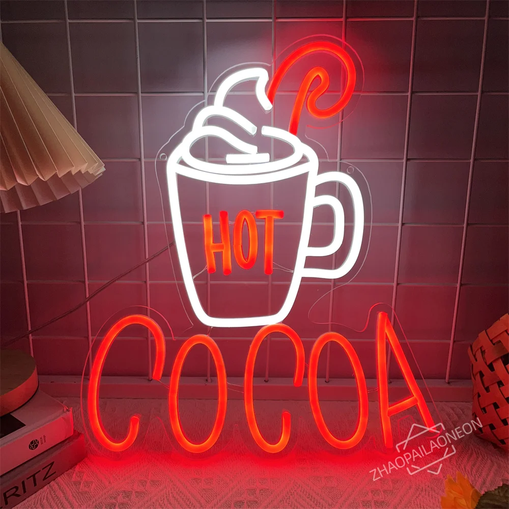 Hot Cocoa Neon Sign Coffee Bar Neon Lights Restaurant Breakfast Shop Kitchen Home Decoration Gift Party Wall Hanging LED Lights