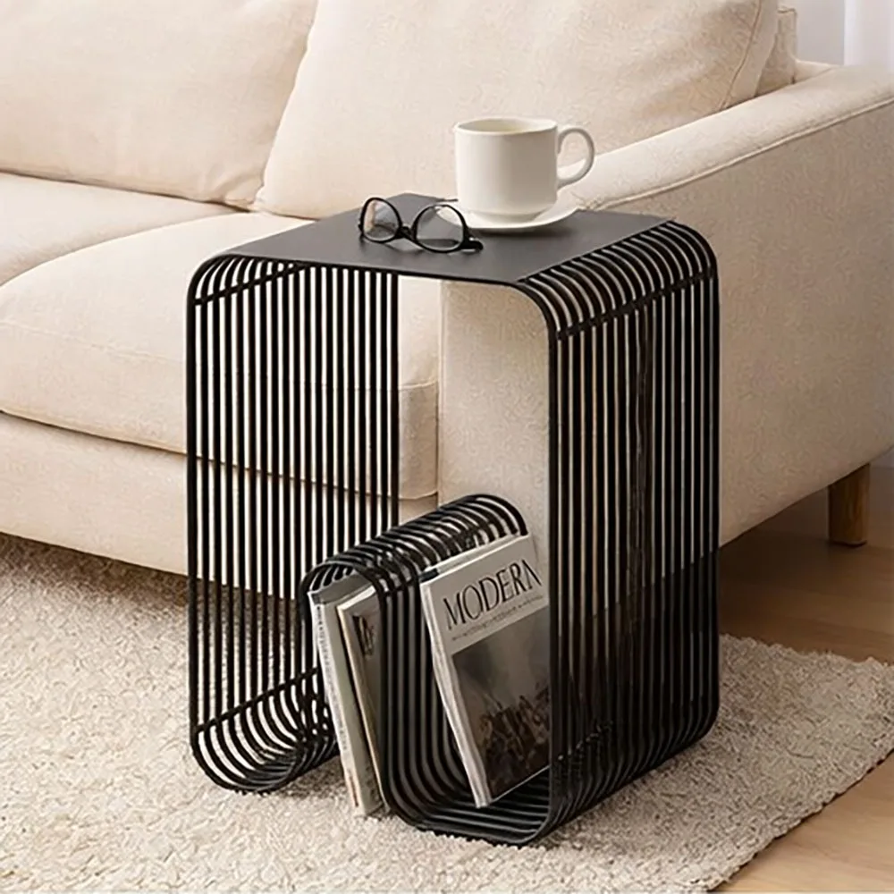 Modern Minimalist Metal Coffee Table with Storage Magazine Rack Side Table for Living Room