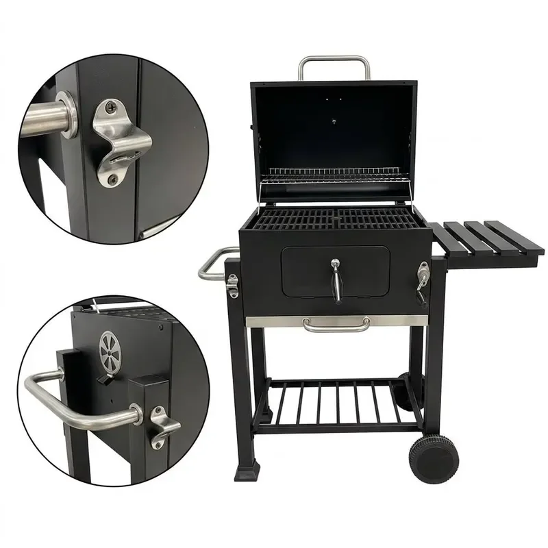 Adjustable Height Charcoal Grill with Cast Iron Ceramic Grate for Backyard Family BBQ Outdoor Cooking Portable Barbecue Cast
