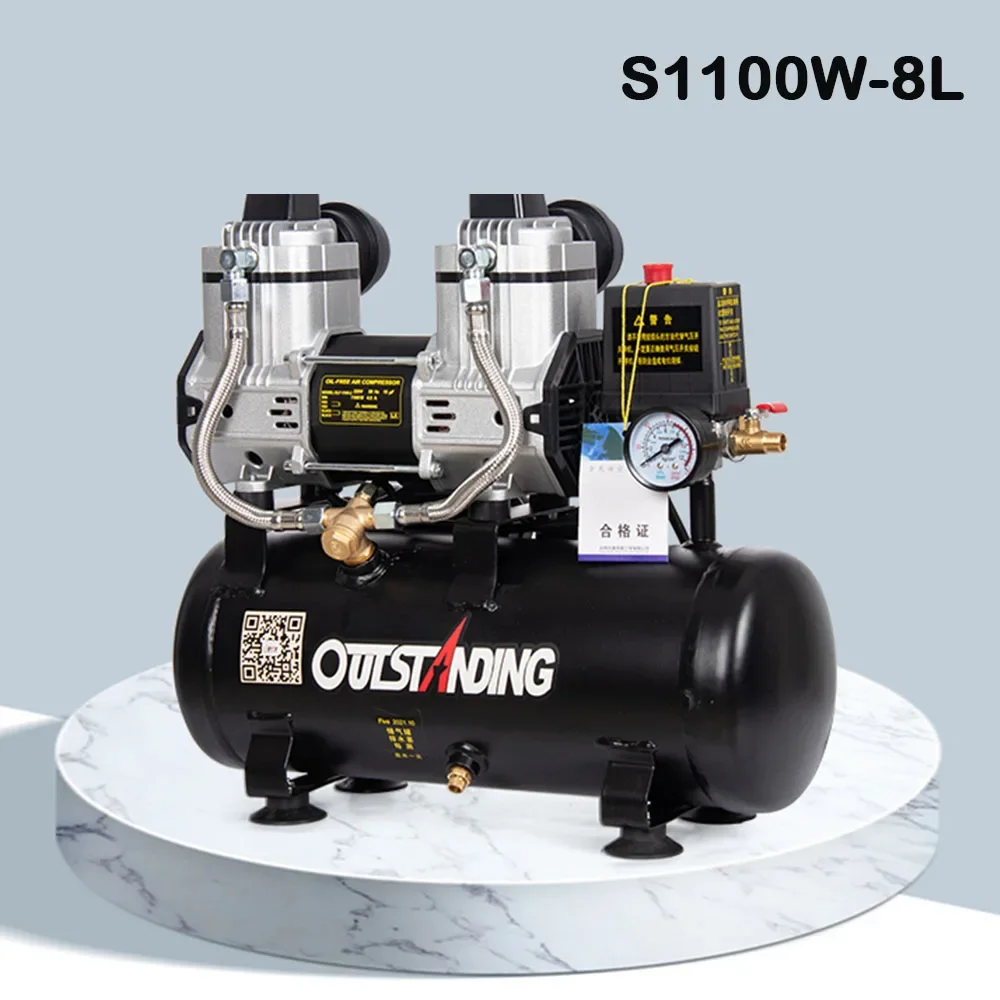 220V 1100W Small Air Compressor Oil-free Silent  Pump High Pressure Industrial   Portable Woodworking  