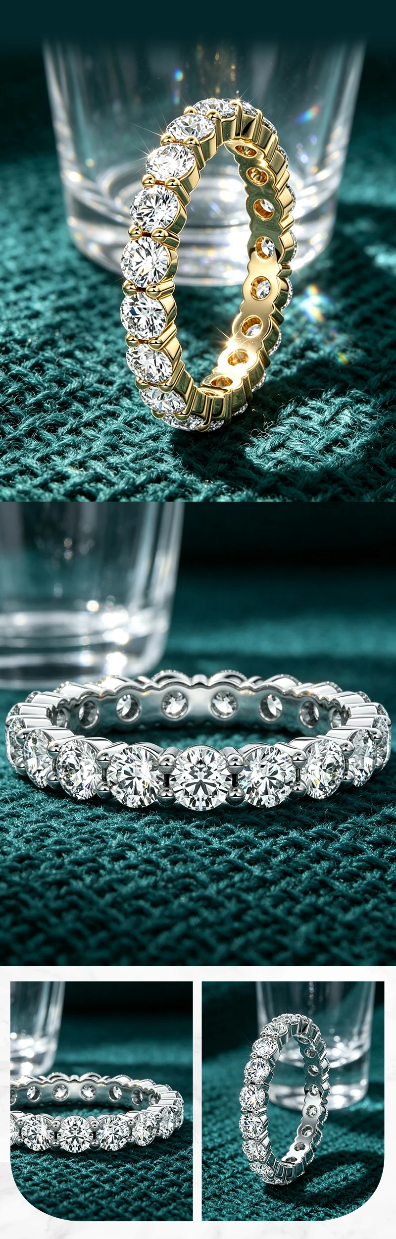 OXTAO Vollmoissanit-Ring, 4 mm, D VVS1, für Damen, funkelnder Ehering, Ewigkeitsring, Jubiläumsschmuck, Geschenke, 14 Karat Gold gefüllt – Detail 8