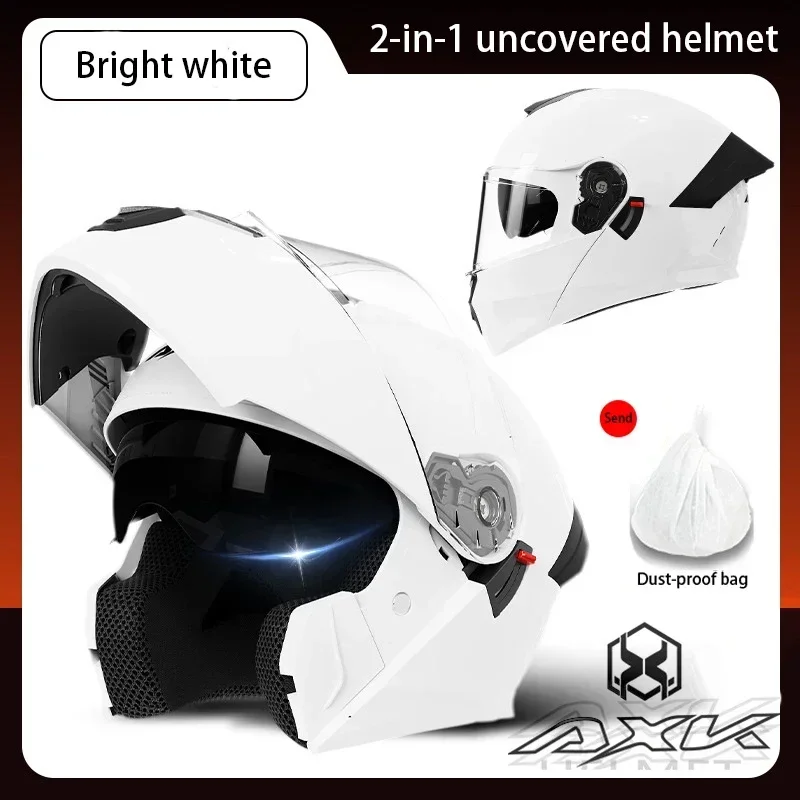 Casco de cara completa abatible para Moto eléctrica para hombres y mujeres con certificación DOT de alta calidad, visera de doble espejo, casco de seguridad para carreras con dos y una escena