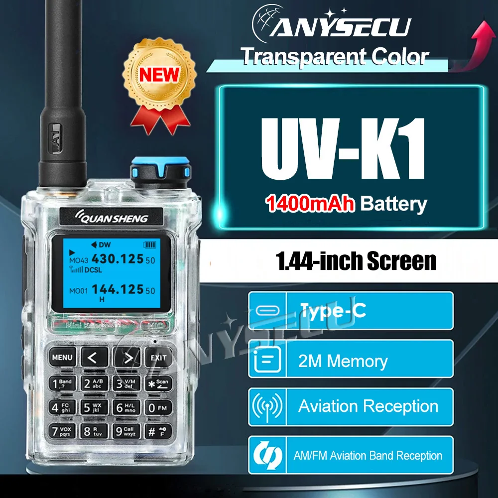 

Quansheng UV-K1 Mini Kong 5W High Power Walkie Talkie Dual Band Two Way Radio Transparent Case Portable Ham Radio 2026