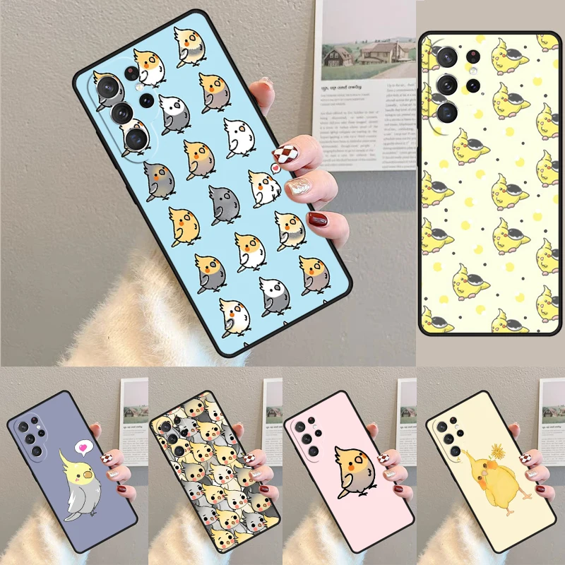 Cover For Samsung Galaxy S24 Ultra S21 S22 S8 S9 S10E Note 10 20 Plus FE S23 Cartoon Animal Chubby Cockatiel Phone case Coque