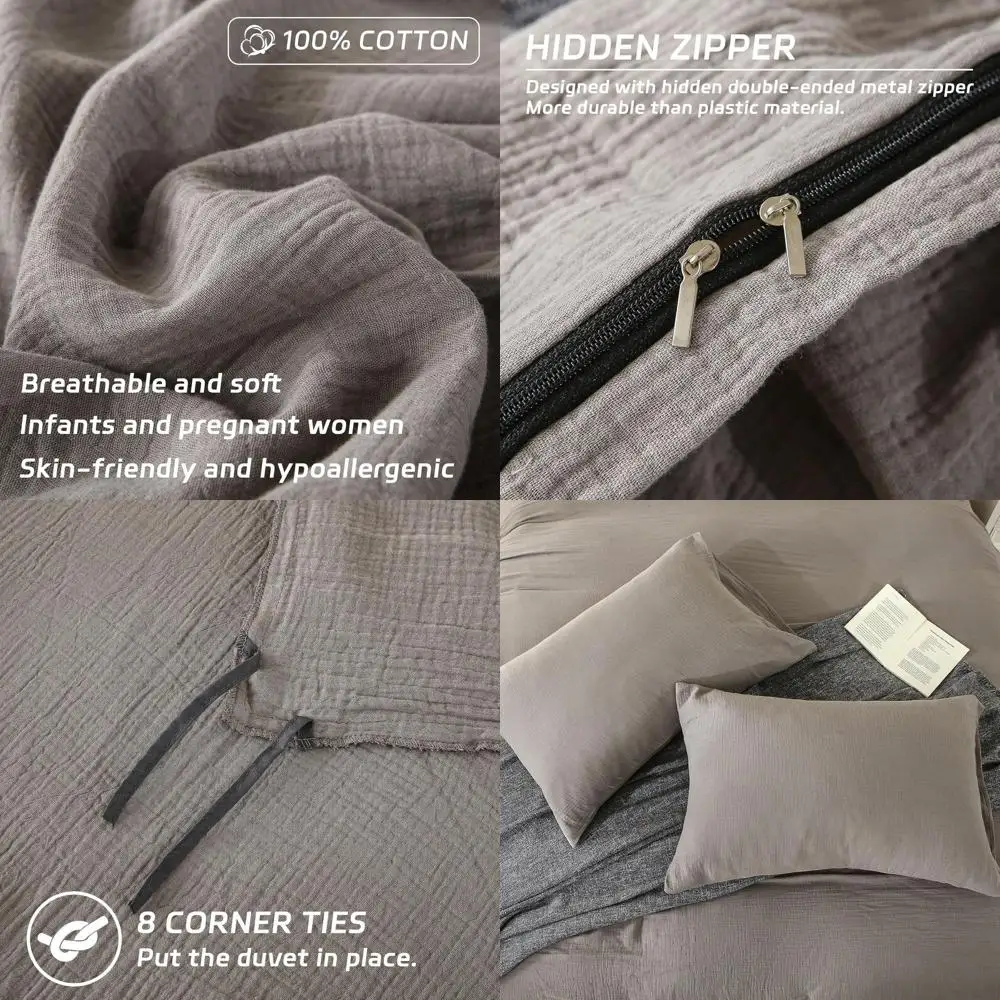 

Муслиновый пододеяльник размера King, комплект пододеяльников из 100% стираного хлопка, ультрамягкий пододеяльник, похожий на лен, 3 предмета, минималистичный, из марли