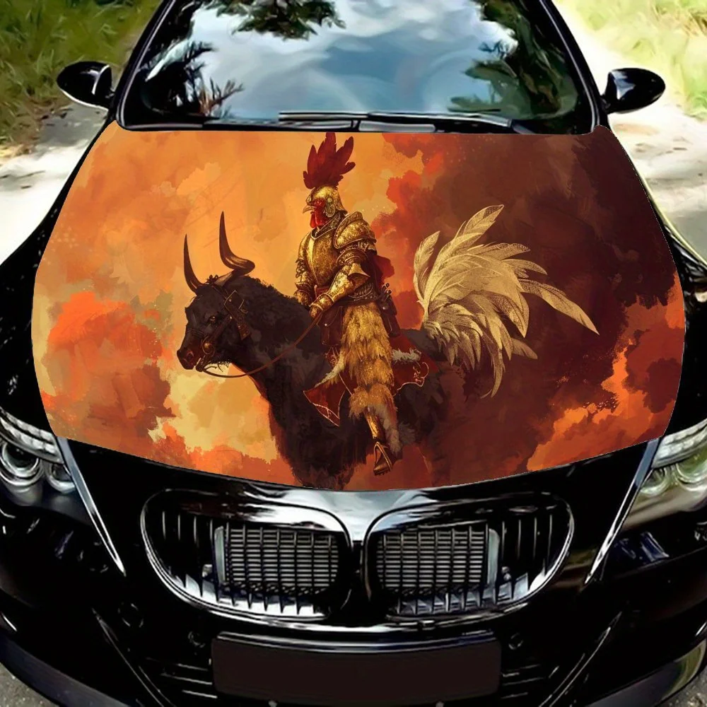 

Knight Chicken Pattern car hood stickers, waterproof self-adhesive, scratch resistant, easy to stick, durable car PVC stickers,