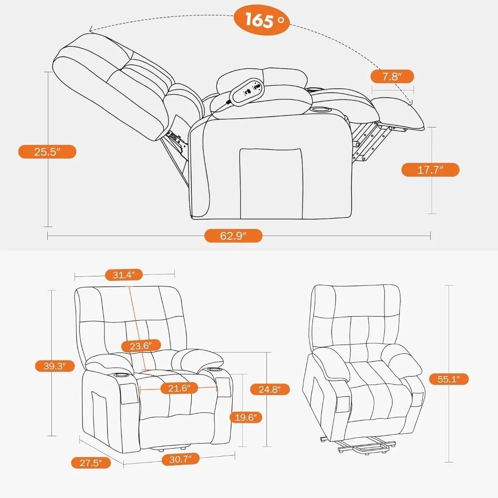 Recliner Chair with Vibrating Massage and Heating,Home Theater Seating with Lumbar Support,Adjustable Electric Power Lift Chairs