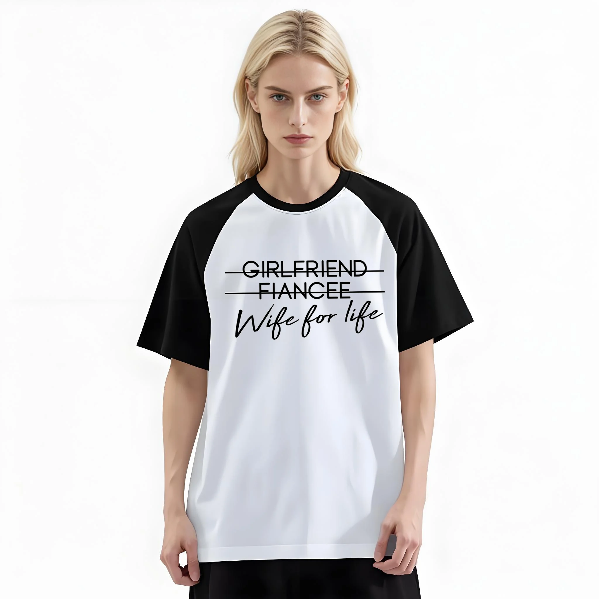 Women'S Fashion Raglan Sleeve T-Shirt, girlfriend fiancee wife for life Printed, Summer Casual Comfortable Tee, Women'S Everyday Short-Sleeve Top