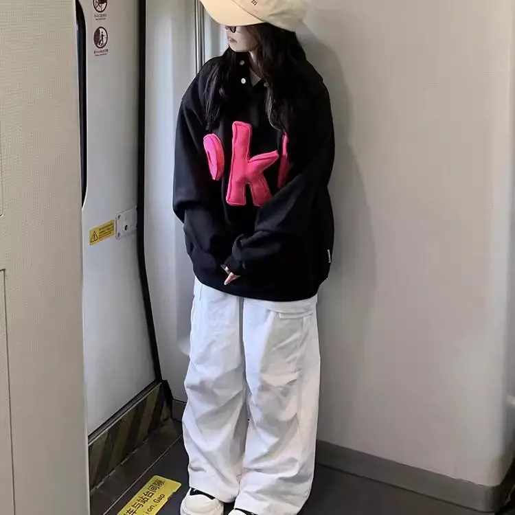 American Style Letter Print Loose Fit Cotton Polyester Blend Comfortable Casual Wear Couples Oversized Hoodie Sweatshirt