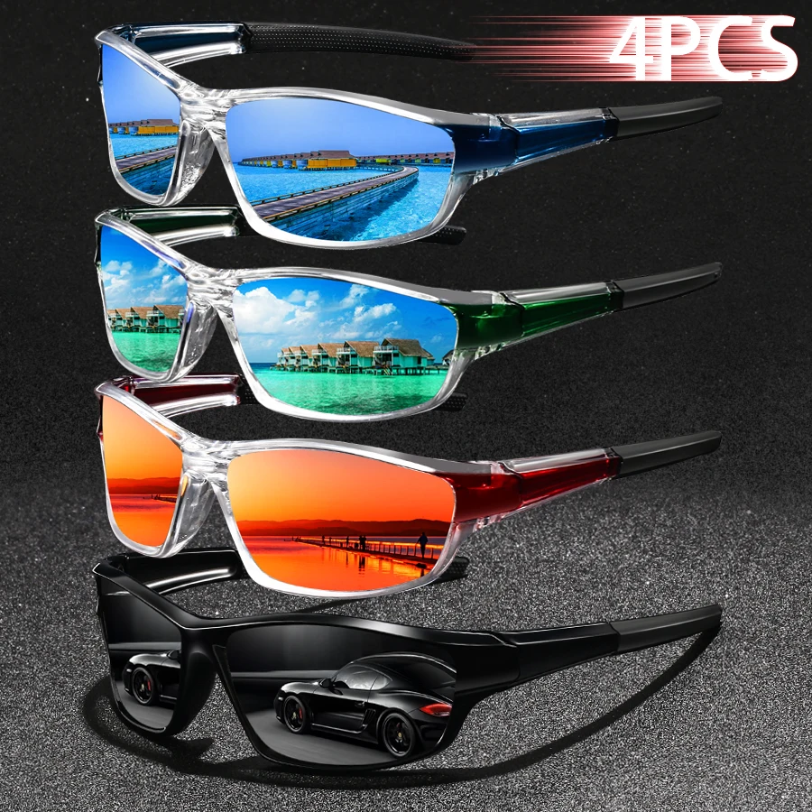 4 SZT. Modne Okulary Vintage Do Wędkarstwa, Jazdy na Rowerze, Sportowe Okulary Przeciwsłoneczne Męskie Damskie Do Biegania, Wspinaczki Górskiej, Sportowe Okulary Przeciwsłoneczne Męskie — zdjęcie 4