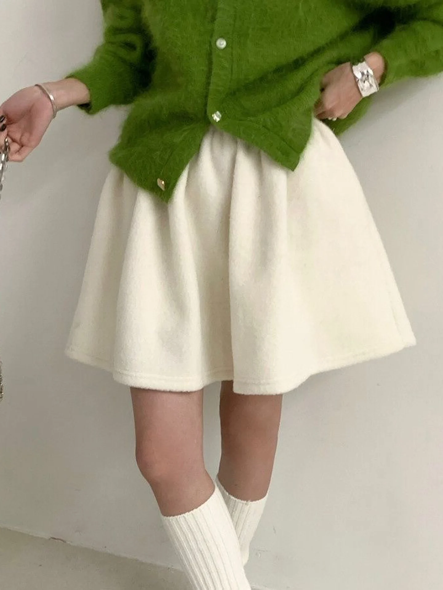 Fashionable Woolen Puffy Short Skirt Women's Spring Autumn New Style High Waist A-Line Half-length Slimming Flower Bud Umbrel...