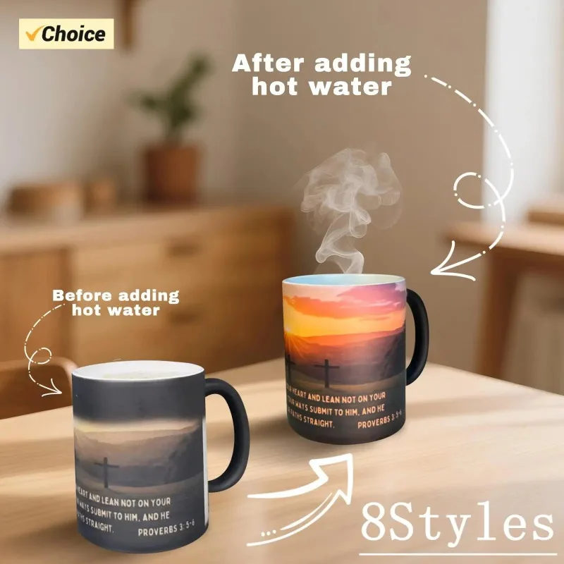

8 Styles Scripture Verses Mug Ceramic Coffee Cup Tea Cup Heat Discoloration Water Cup, Motivational Scripture Christian Gift