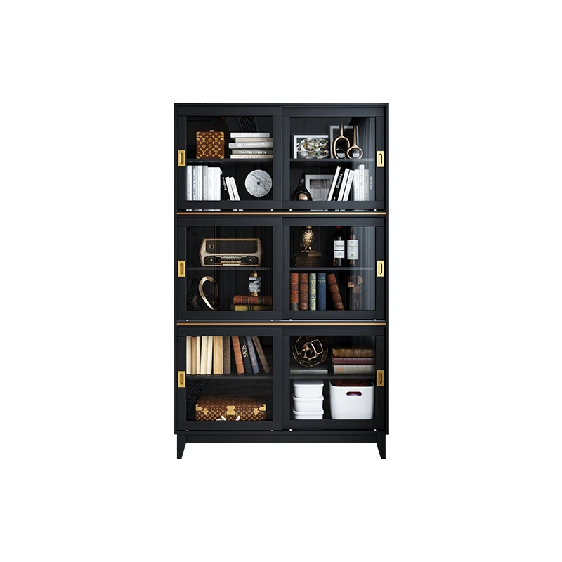 

Bookcase Solid Wood Sliding Cabinet with Glass Door Storage Integrated Sideboard Cabinet Bookshelf