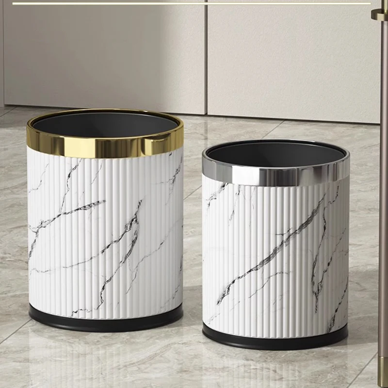 

10L Stainless steel light luxury open top leather trash bin ,double layers metal garbage bin for bedroom,office,hotel