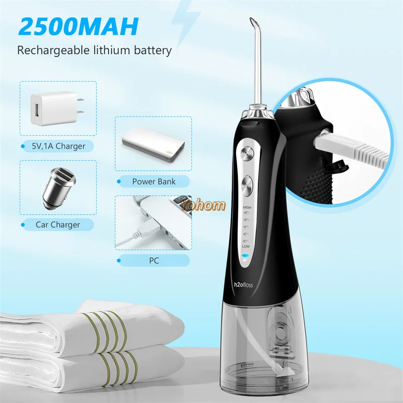 Portable Household Oral Irrigator USB Rechargeable Water Flosser Dental Jet 300ML Water Tank Waterproof Teeth Cleaner